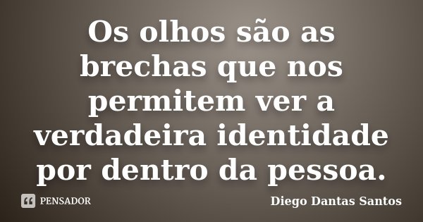 Os olhos são as brechas que nos permitem ver a verdadeira identidade por dentro da pessoa.... Frase de Diego Dantas Santos.