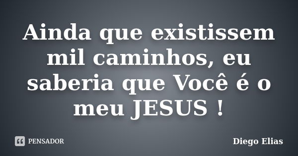 Ainda que existissem mil caminhos, eu saberia que Você é o meu JESUS !... Frase de Diego Elias.