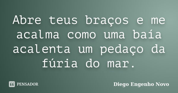 Abre teus braços e me acalma como uma baía acalenta um pedaço da fúria do mar.... Frase de Diego Engenho Novo.