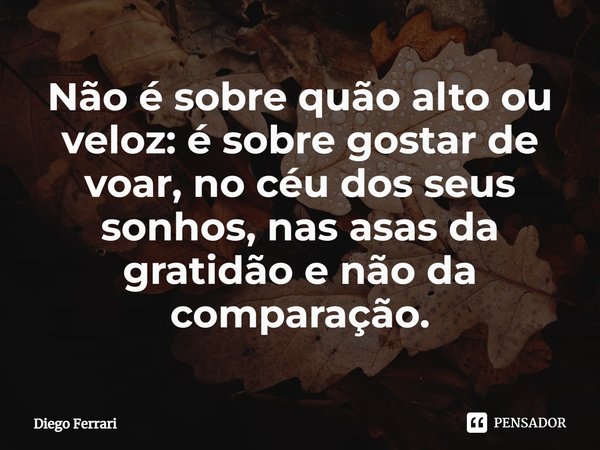 Não é sobre quão alto ou veloz: é sobre gostar de voar, no céu dos seus sonhos, nas asas da gratidão e não da comparação.... Frase de Diego Ferrari.