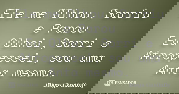 Ele me Olhou, Sorriu e Parou Eu Olhei, Sorri e Atropessei, sou uma Anta mesmo.... Frase de Diego Gandully.