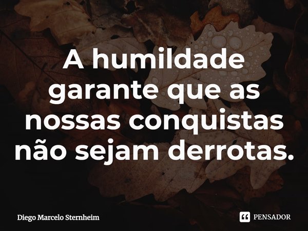 ⁠A humildade garante que as nossas conquistas não sejam derrotas.... Frase de Diego Marcelo Sternheim.