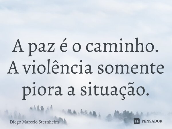 ⁠A paz é o caminho. A violência somente piora a situação.... Frase de Diego Marcelo Sternheim.