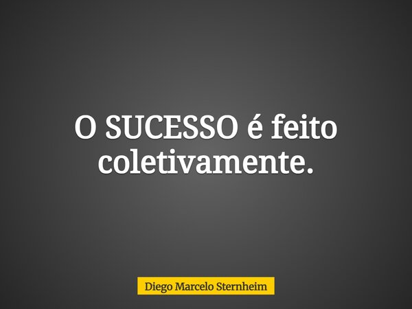 O SUCESSO é feito coletivamente.... Frase de Diego Marcelo Sternheim.
