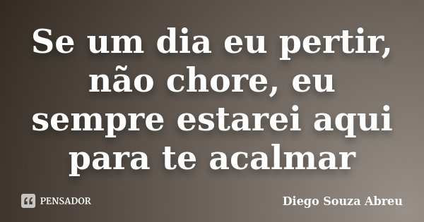 Se um dia eu pertir, não chore, eu sempre estarei aqui para te acalmar... Frase de Diego Souza Abreu.