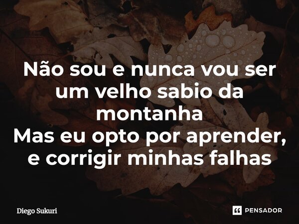 ⁠Não sou e nunca vou ser um velho sabio da montanha Mas eu opto por aprender, e corrigir minhas falhas... Frase de Diego Sukuri.