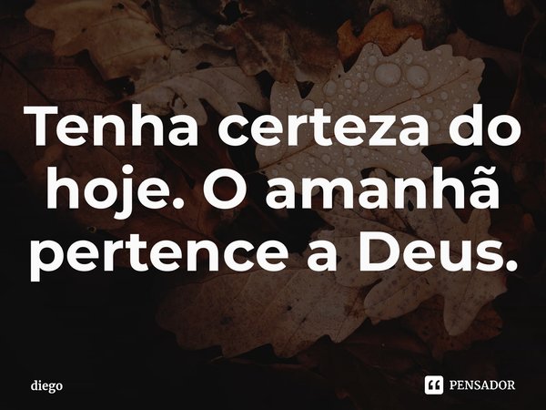 ⁠Tenha certeza do hoje. O amanhã pertence a Deus.... Frase de diego.