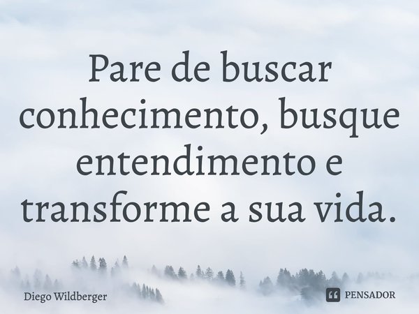 Pare de buscar conhecimento, busque entendimento e transforme a sua vida.... Frase de Diego Wildberger.