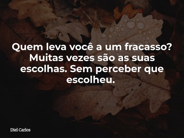 Quem leva você a um fracasso? Muitas vezes são as suas escolhas. Sem perceber que escolheu. ⁠... Frase de Diel Carlos.