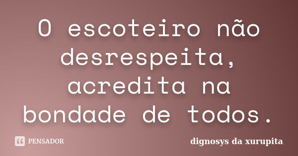 O escoteiro não desrespeita, acredita na bondade de todos.... Frase de dignosys da xurupita.