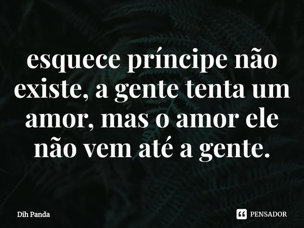 ⁠esquece príncipe não existe, a gente tenta um amor, mas o amor ele não vem até a gente.... Frase de Dih Panda.