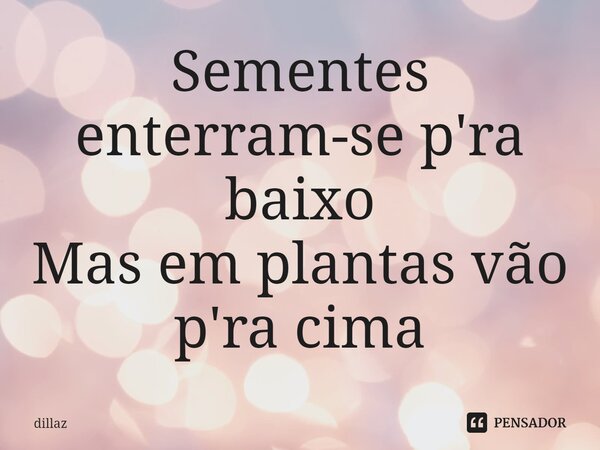 ⁠Sementes enterram-se p'ra baixo Mas em plantas vão p'ra cima... Frase de dillaz.