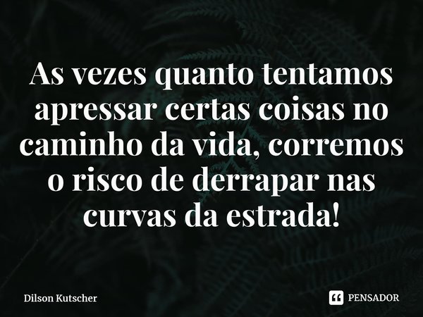 As vezes quanto tentamos apressar certas coisas no caminho da vida, corremos o risco de derrapar nas curvas da estrada!⁠... Frase de Dilson Kutscher.