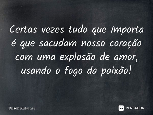 Certas vezes tudo que importa é que sacudam nosso coração com uma explosão de amor, usando o fogo da paixão!⁠... Frase de Dilson Kutscher.