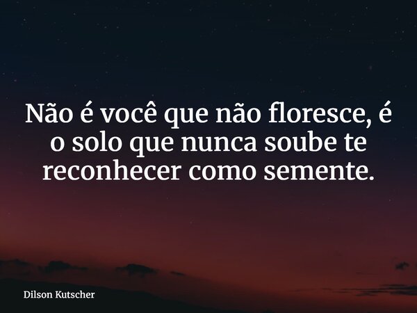 Não é você que não floresce, é o solo que nunca soube te reconhecer como semente.... Frase de Dilson Kutscher.