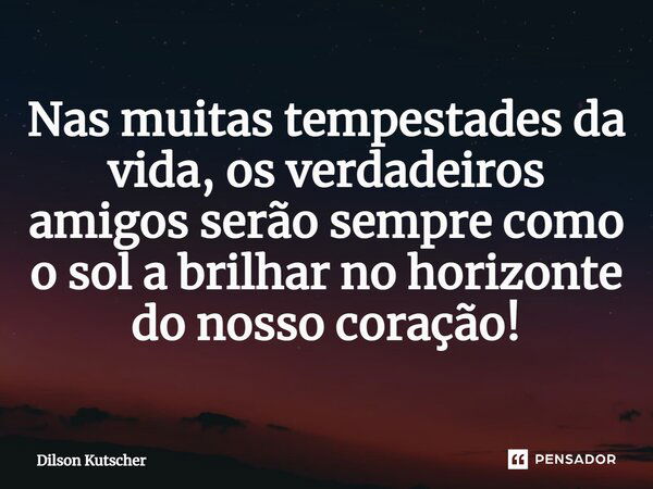 Nas muitas tempestades da vida, os verdadeiros amigos serão sempre como o sol a brilhar no horizonte do nosso coração!⁠... Frase de Dilson Kutscher.