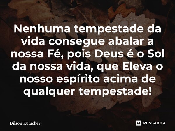 Nenhuma tempestade da vida consegue abalar a nossa Fé, pois Deus é o Sol da nossa vida, que Eleva o nosso espírito acima de qualquer tempestade!... Frase de Dilson Kutscher.