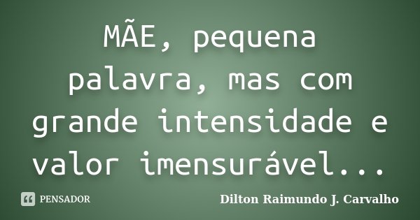 MÃE, pequena palavra, mas com grande intensidade e valor imensurável...... Frase de Dilton Raimundo J. Carvalho.