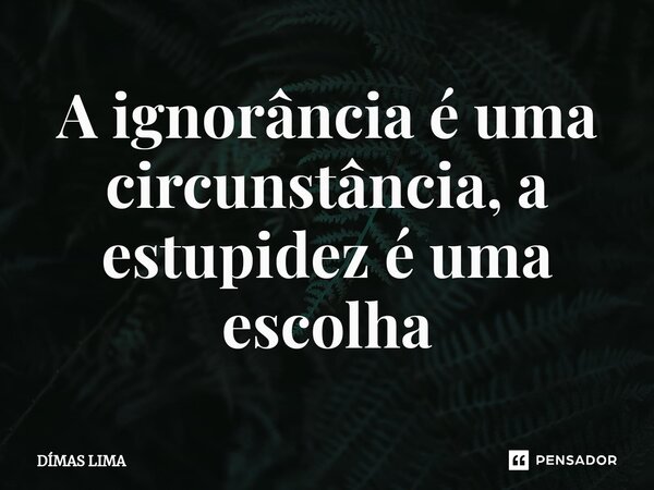 ⁠A ignorância é uma circunstância, a estupidez é uma escolha... Frase de Dimas Lima.
