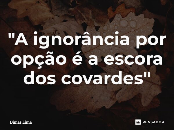 ⁠"A ignorância por opção é a escora dos covardes"... Frase de Dimas Lima.
