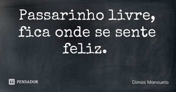 Passarinho livre, fica onde se sente feliz.... Frase de Dimas Mansueto.