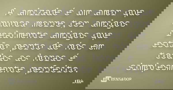 A amizade é um amor que nunca morre,ter amigos realmente amigos que estão perto de nós em todas as horas é simplesmente perfeito.... Frase de Din.