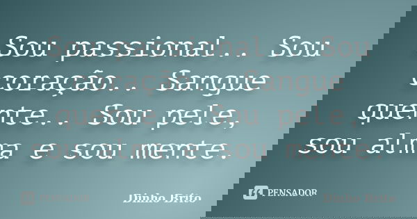 Sou passional.. Sou coração.. Sangue quente.. Sou pele, sou alma e sou mente.... Frase de Dinho Brito.