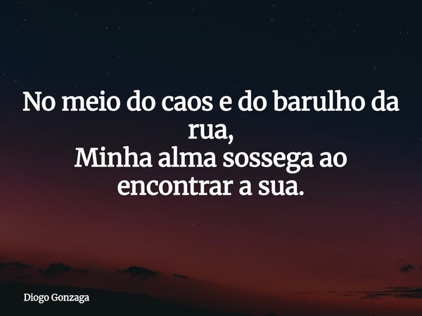 No meio do caos e do barulho da rua, Minha alma sossega ao encontrar a sua.... Frase de Diogo Gonzaga.