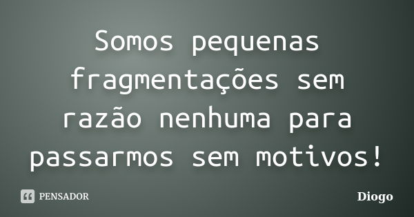 Somos pequenas fragmentações sem razão nenhuma para passarmos sem motivos!... Frase de Diogo.