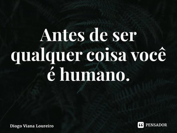 Antes de ser qualquer coisa você é humano. ⁠... Frase de Diogo Viana Loureiro.
