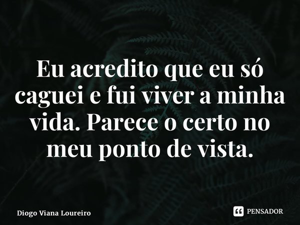 ⁠Eu acredito que eu só caguei e fui viver a minha vida. Parece o certo no meu ponto de vista.... Frase de Diogo Viana Loureiro.