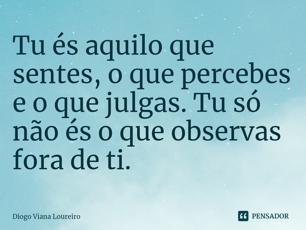 Tu és aquilo que sentes, o que percebes e o que julgas. Tu só não és o que observas fora de ti.... Frase de Diogo Viana Loureiro.