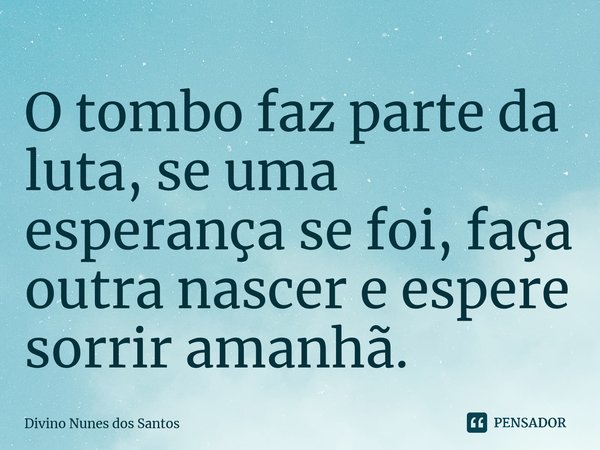 ⁠O tombo faz parte da luta, se uma esperança se foi, faça outra nascer e espere sorrir amanhã.... Frase de Divino Nunes dos Santos.