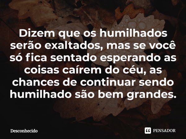 ⁠Dizem que os humilhados serão exaltados, mas se você só fica sentado esperando as coisas caírem do céu, as chances de continuar sendo humilhado são bem grandes