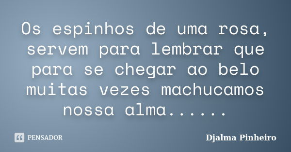 Os espinhos de uma rosa, servem para lembrar que para se chegar ao belo muitas vezes machucamos nossa alma......... Frase de Djalma Pinheiro.