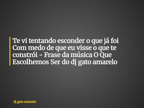 Te vi tentando esconder o que já foi Com medo de que eu visse o que te constrói - Frase da música O Que Escolhemos Ser do dj gato amarelo... Frase de dj gato amarelo.
