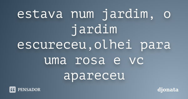 estava num jardim, o jardim escureceu,olhei para uma rosa e vc apareceu... Frase de djonata.