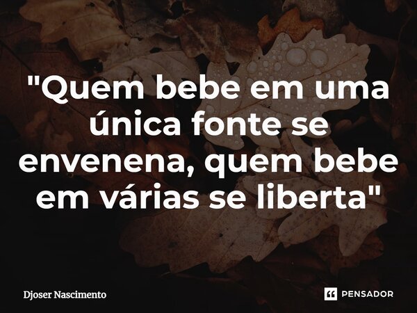 ⁠"Quem bebe em uma única fonte se envenena, quem bebe em várias se liberta"... Frase de Djoser Nascimento.