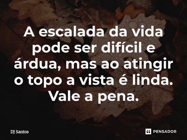 ⁠A escalada da vida pode ser difícil e árdua, mas ao atingir o topo a vista é linda. Vale a pena.... Frase de DJ Santos.