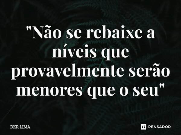 ⁠"Não se rebaixe a níveis que provavelmente serão menores que o seu"... Frase de DKR LIMA.