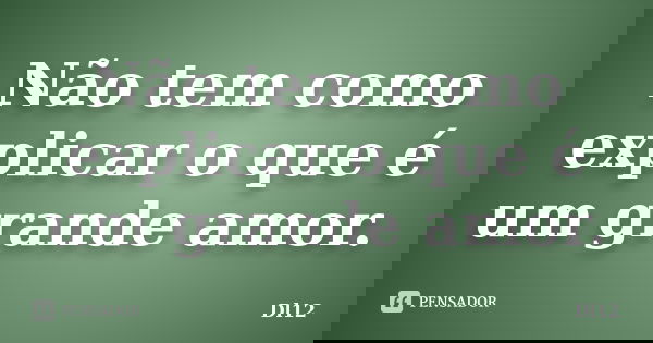 Não tem como explicar o que é um grande amor.... Frase de Dl12.