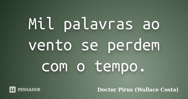 Mil palavras ao vento se perdem com o tempo.... Frase de Doctor Pirus (Wallace Costa).