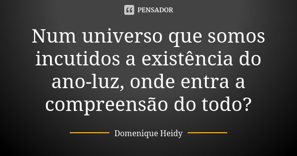 Num universo que somos incutidos a existência do ano-luz, onde entra a compreensão do todo?... Frase de Domenique Heidy.