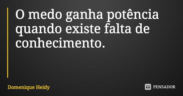 O medo ganha potência quando existe falta de conhecimento.... Frase de Domenique Heidy.