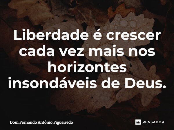 ⁠Liberdade é crescer cada vez mais nos horizontes insondáveis de Deus.... Frase de Dom Fernando Antônio Figueiredo.