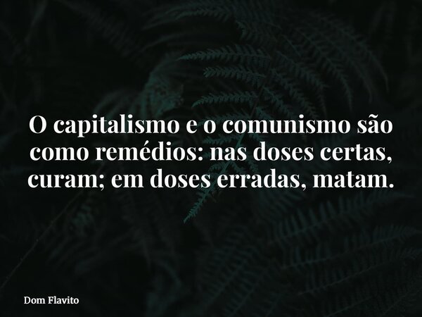 O capitalismo e o comunismo são como remédios: nas doses certas, curam; em doses erradas, matam.... Frase de Dom Flavito.