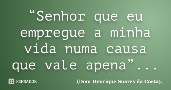“Senhor que eu empregue a minha vida numa causa que vale apena”...... Frase de (Dom Henrique Soares da Costa)..