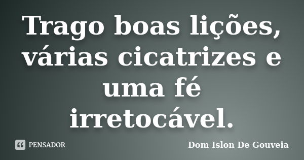 Trago boas lições, várias cicatrizes e uma fé irretocável.... Frase de Dom Islon De Gouveia.