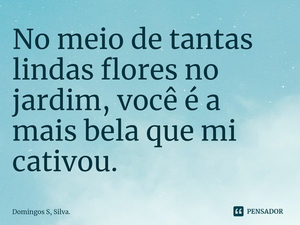 No meio de tantas lindas flores no jardim, você é a mais bela ⁠que mi cativou.... Frase de Domingos S, Silva..