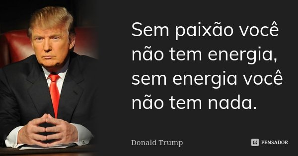 Sem paixão você não tem energia, sem energia você não tem nada.... Frase de Donald Trump.